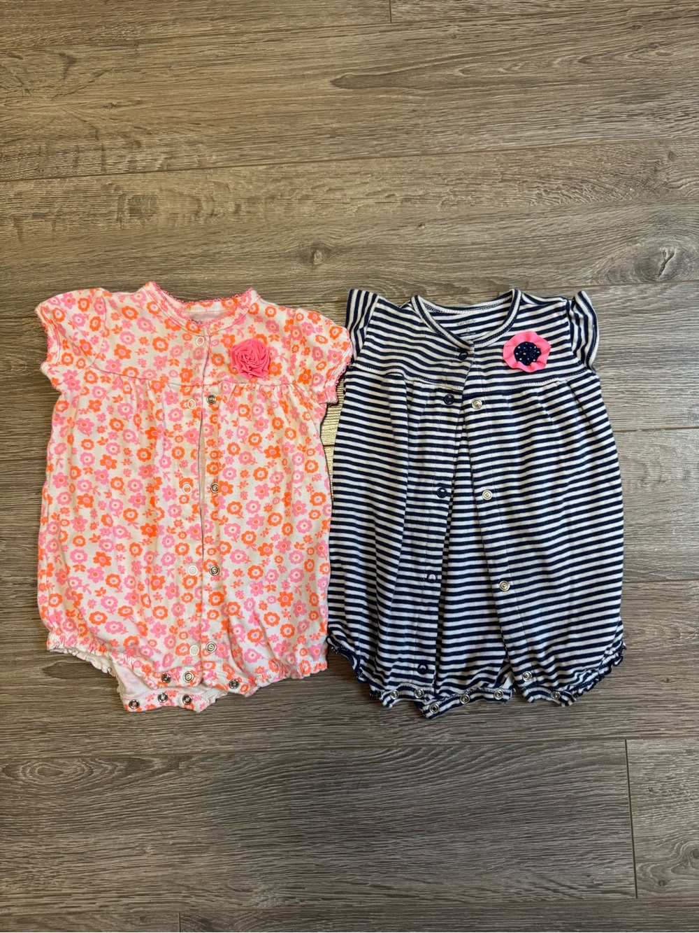 Carter's Pink Floral Baby Romper with Rosette Accent